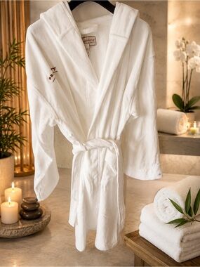 NWT Bikini Village Hooded Terry Robe White Size L/XL Spa Robe